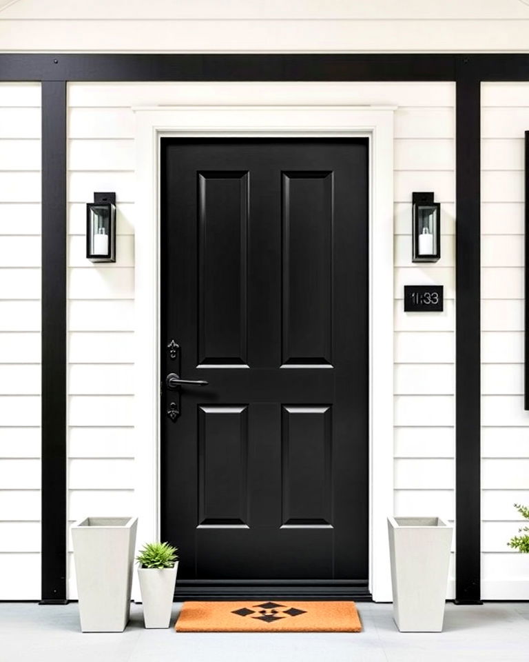 modern crisp black cottage door - 25 Cottage Front Door Ideas