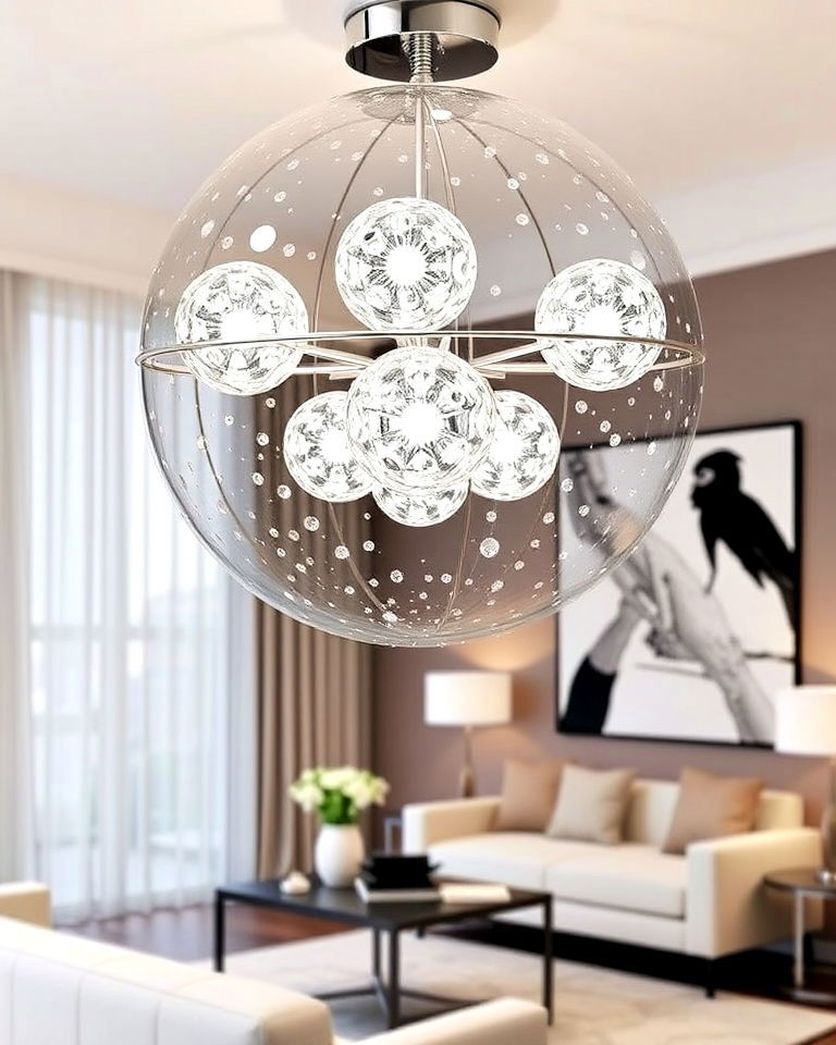 modern crystal globe chandelier - 30 Living Room Chandelier Ideas