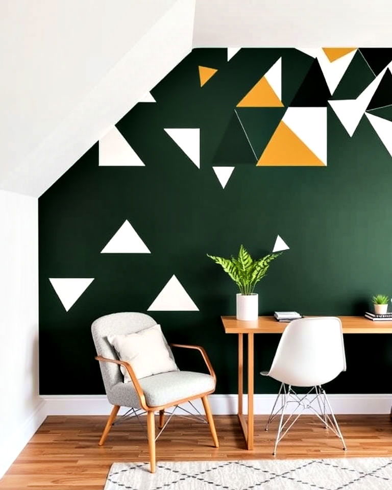 modern dark green accent wall with geometric patterns - 40 Dark Green Accent Wall Ideas
