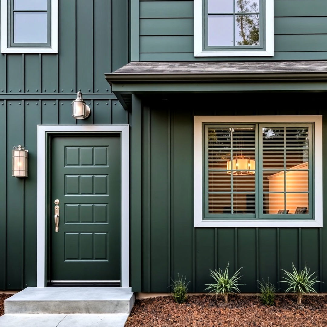 modern dark green and silver details - 40 Dark Green Exterior Paint Color Schemes