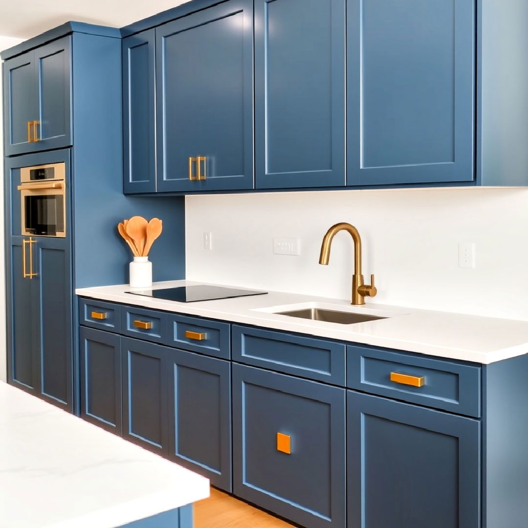 modern dark slate blue cabinets with gold square pulls - 30 Blue Kitchen Cabinets With Gold Hardware