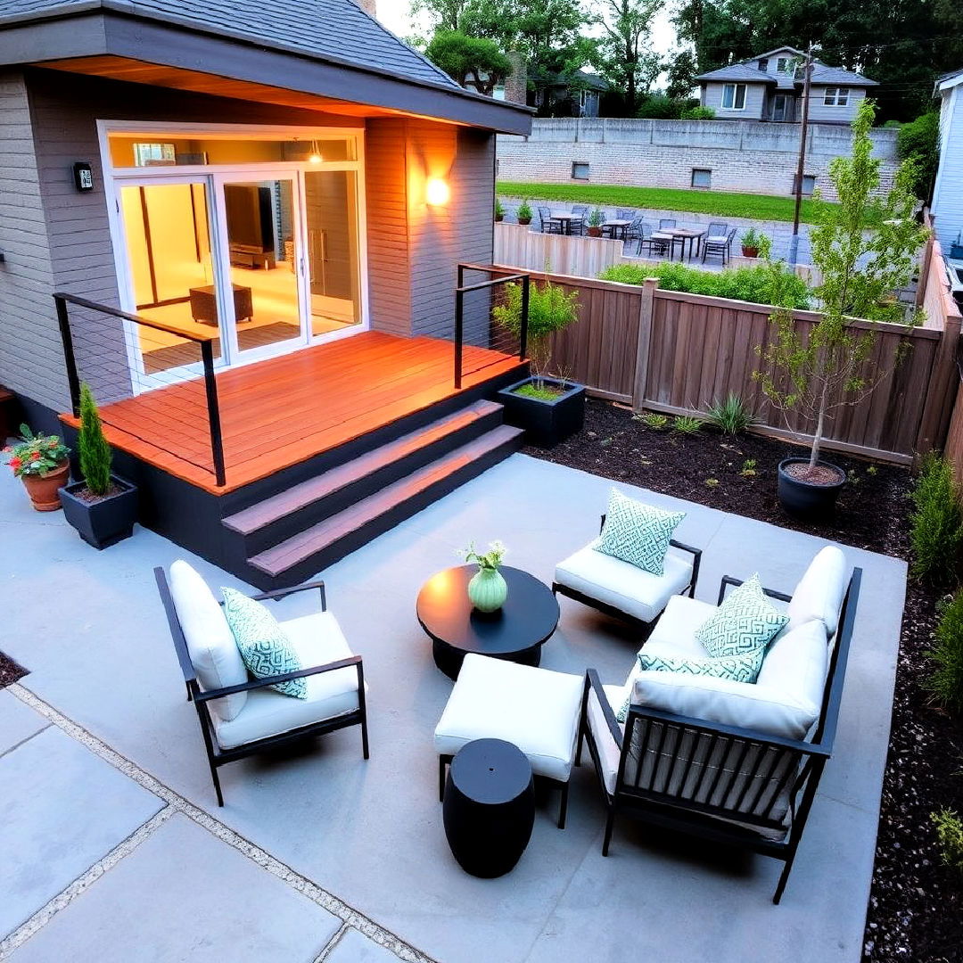 modern deck and sleek concrete patio - 30 Deck and Patio Combination Ideas