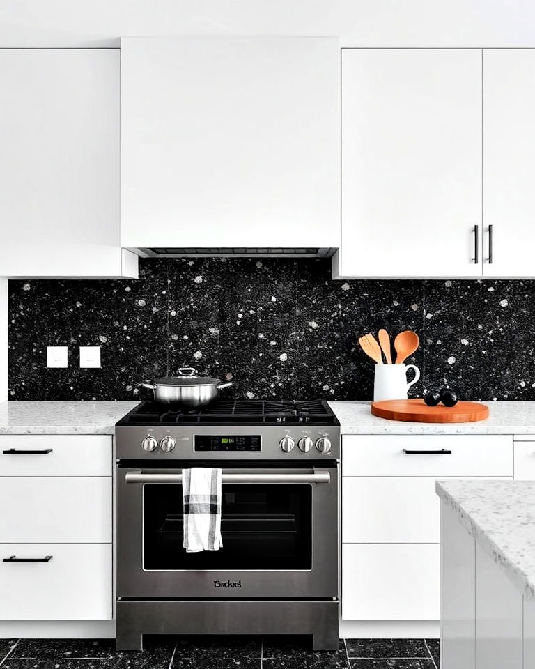 modern design black terrazzo backsplash - 30 Kitchen With Black Backsplash