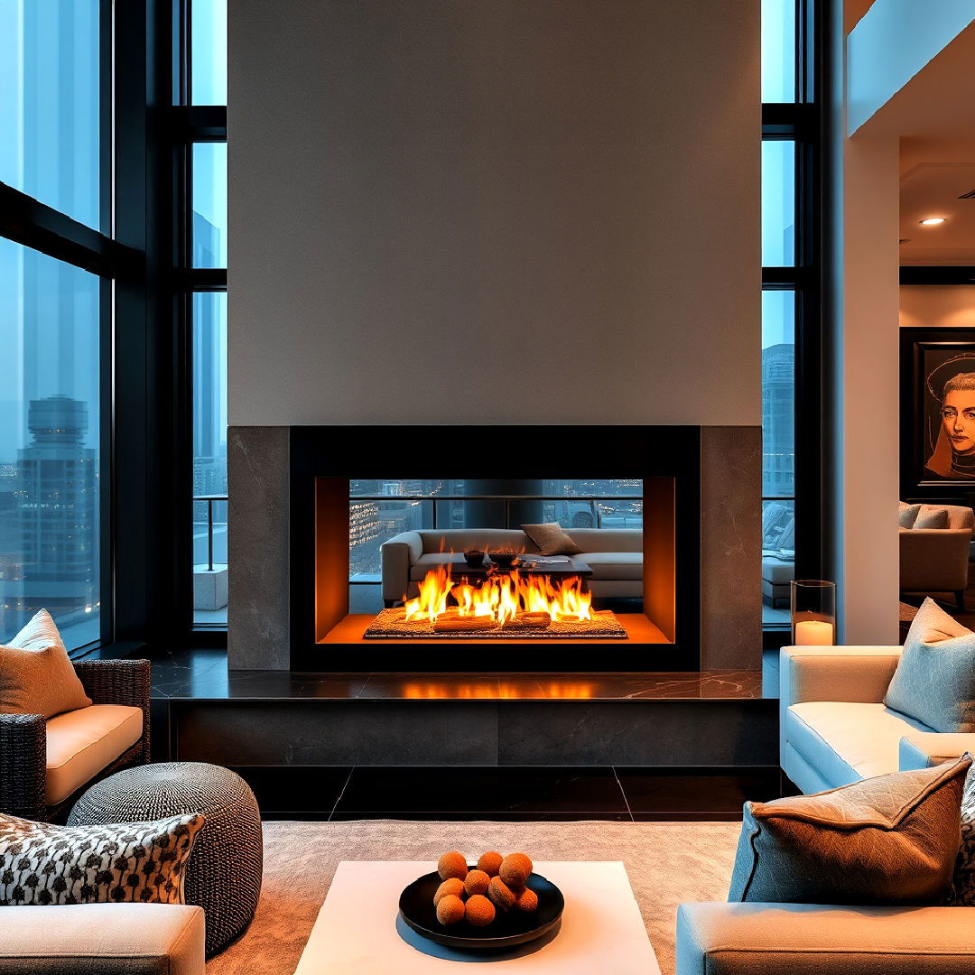 modern design cozy fireplace - 25 Penthouse Design Ideas