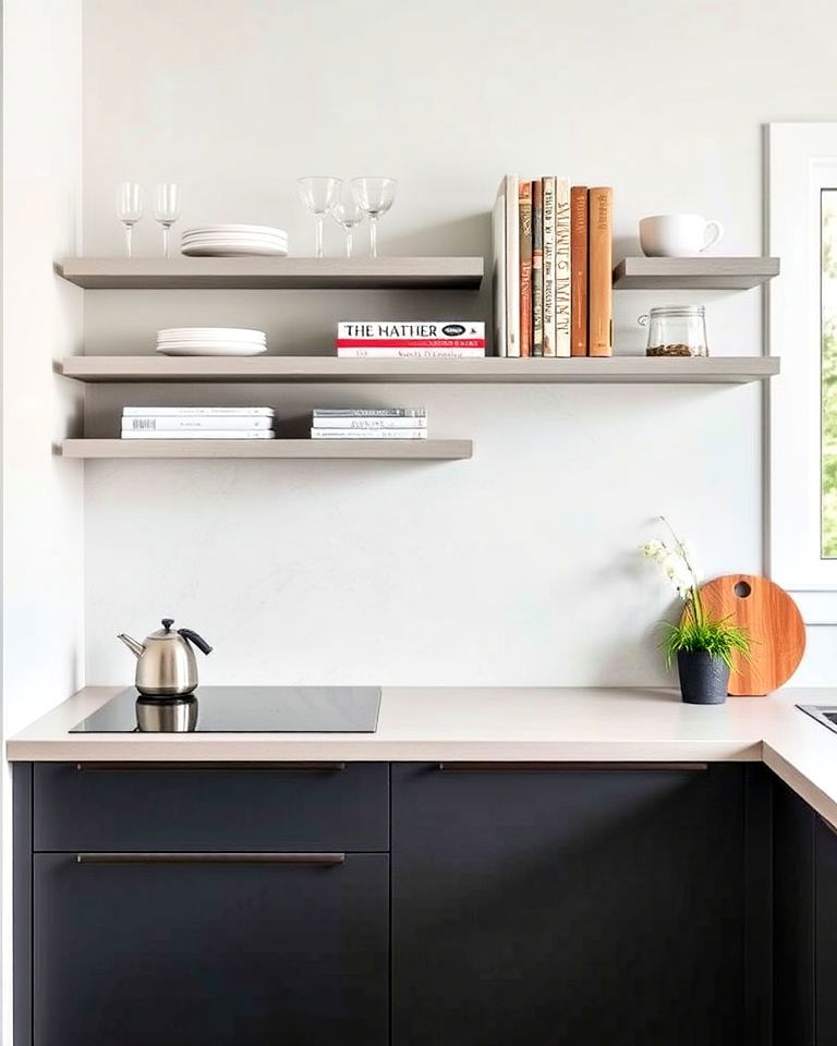 modern design microcement accent shelves - 20 Microcement Kitchen Ideas