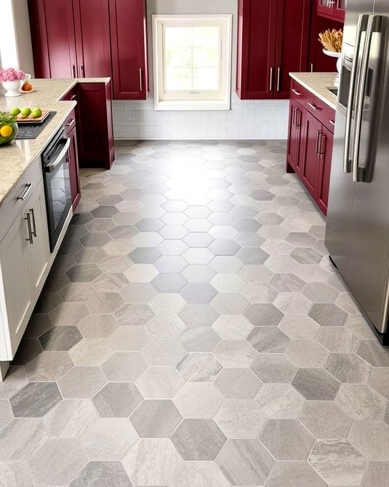 modern edge grey hexagon floor tiles - 20 Kitchens With Grey Floors
