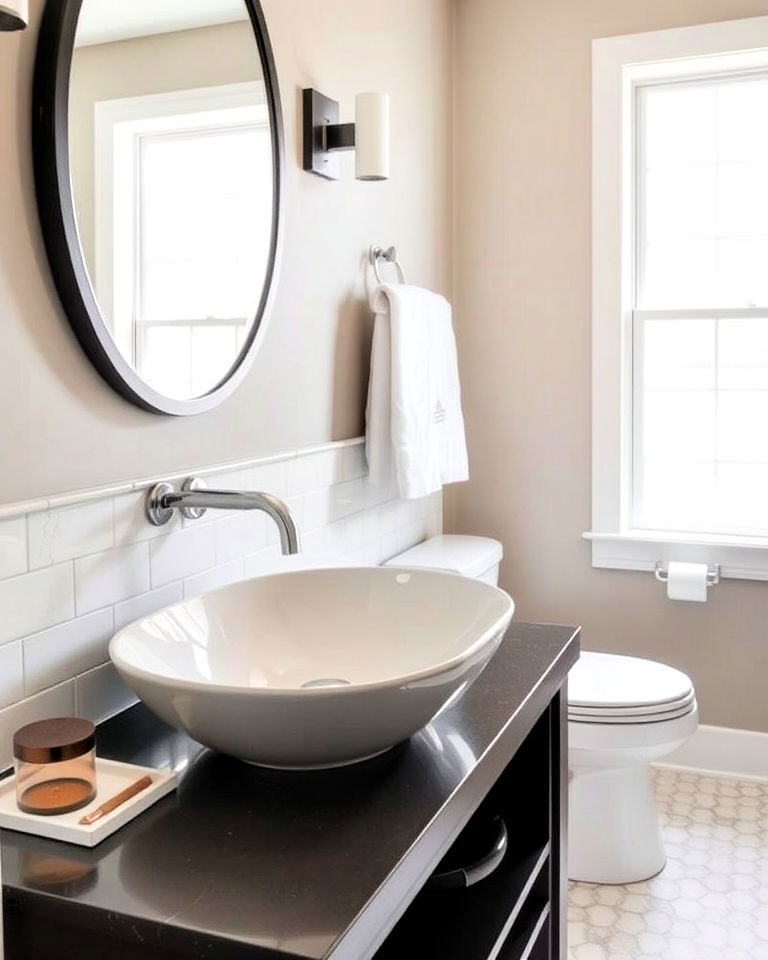 modern edge vessel sink - 40 Primary Bathroom Ideas