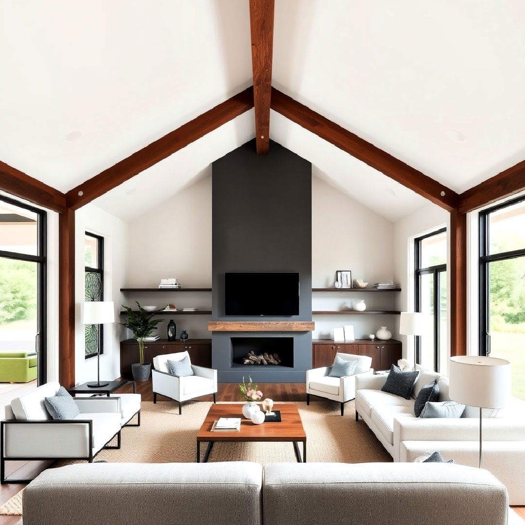 modern exposed wooden beams - 25 Organic Modern Living Room Design Ideas