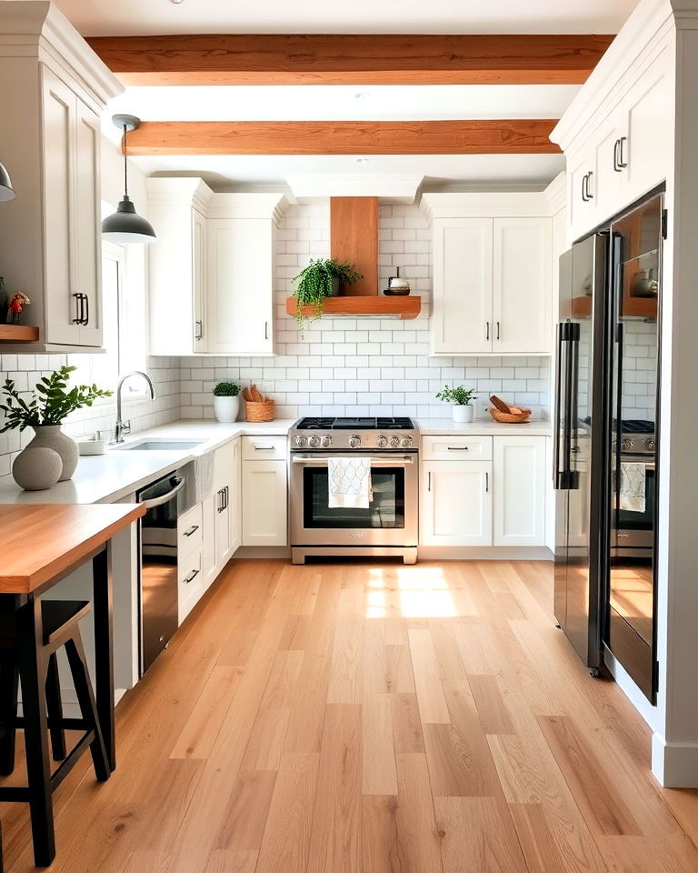 modern farmhouse kitchen with light oak floor - 20 Light Wood Floor Kitchen Ideas