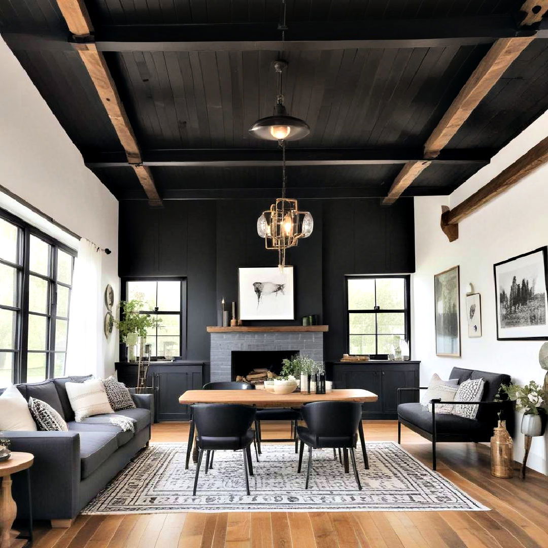 modern farmhouse style black ceiling design - 25 Black Ceiling Design Ideas
