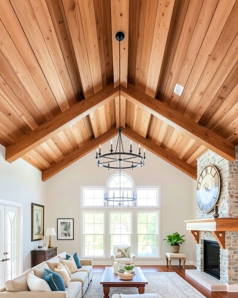 modern farmhouse vibe box beams - 20 Vaulted Ceiling With Beams
