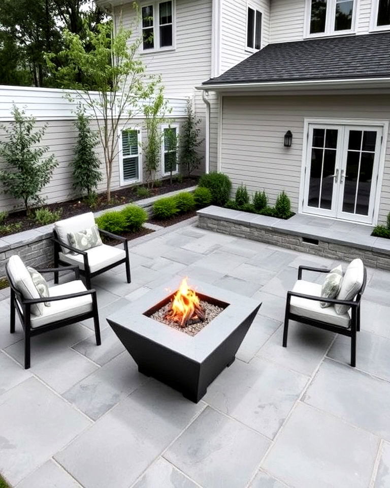 modern fire pit for contemporary stone patio - 25 Stone Patio With a Fire Pit Ideas
