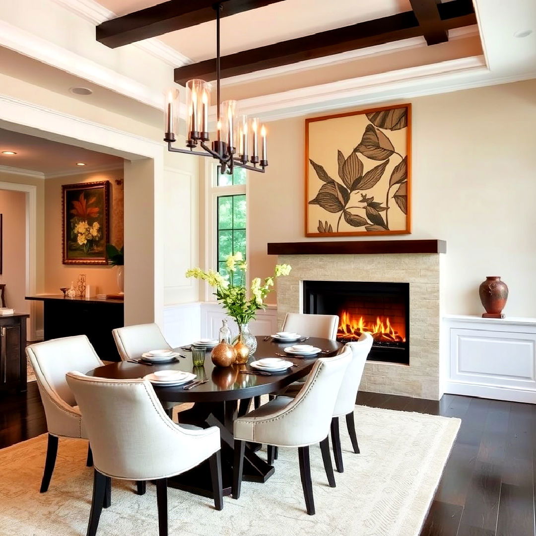 modern fireplace for luxury dining room - 40 Luxury Dining Room Ideas