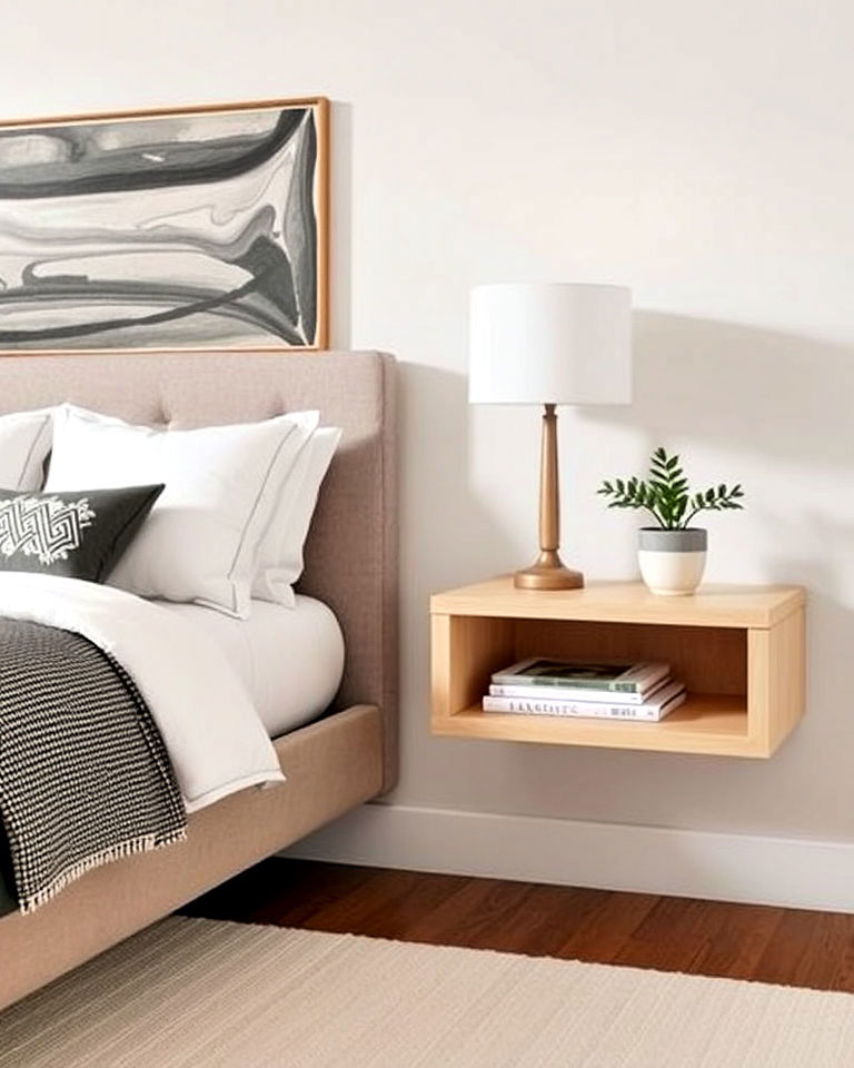 modern floating nightstand - 30 Transitional Bedroom Ideas