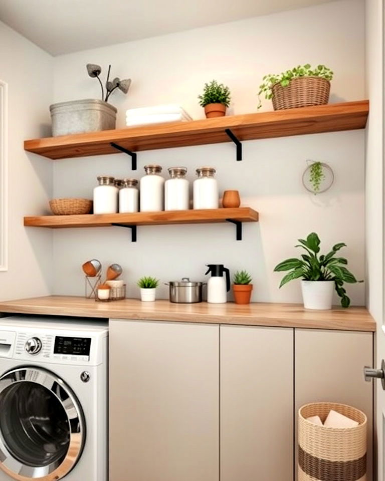 modern floating shelves - 30 Luxury Modern Laundry Room Ideas