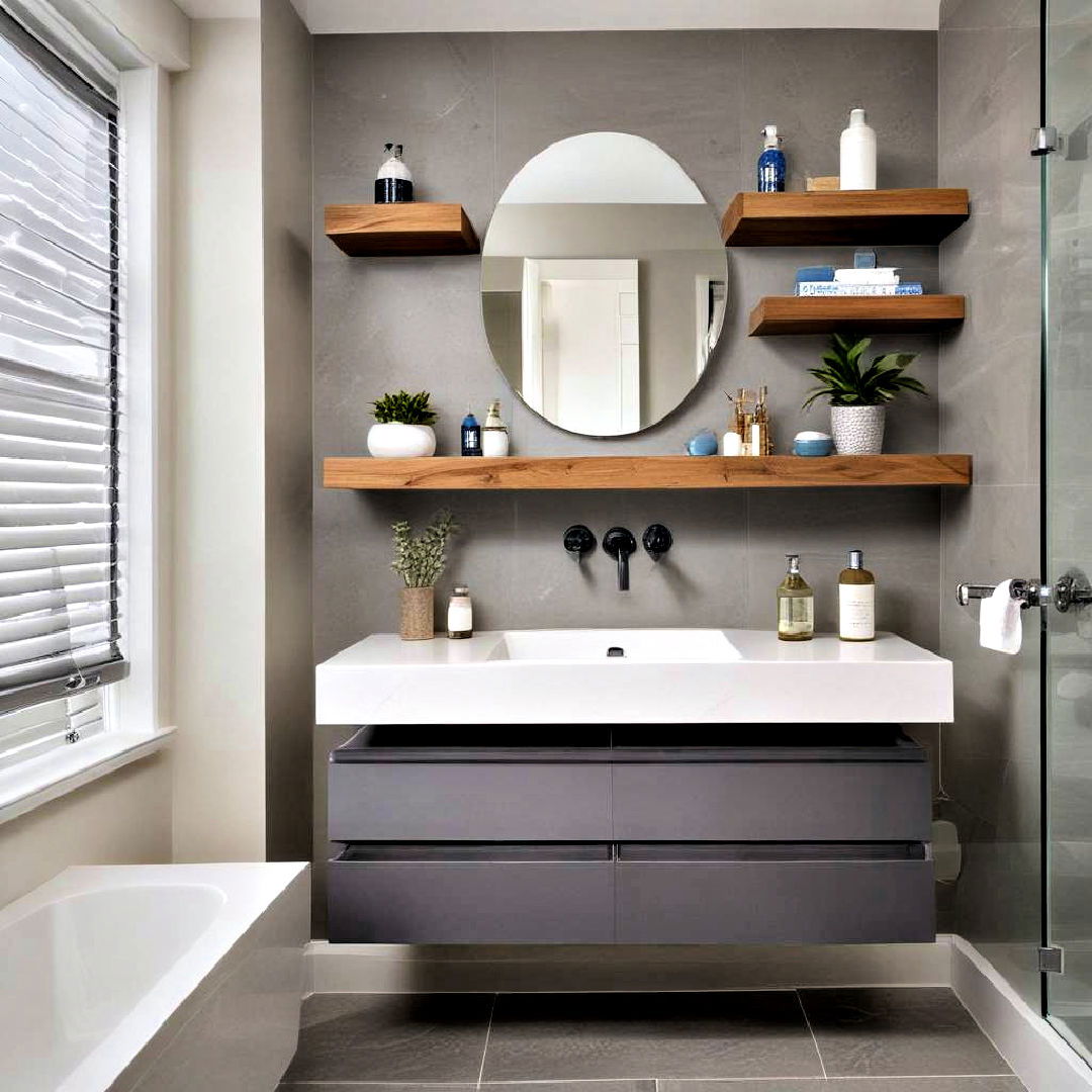 modern floating shelves - 40 Bathroom Design Ideas