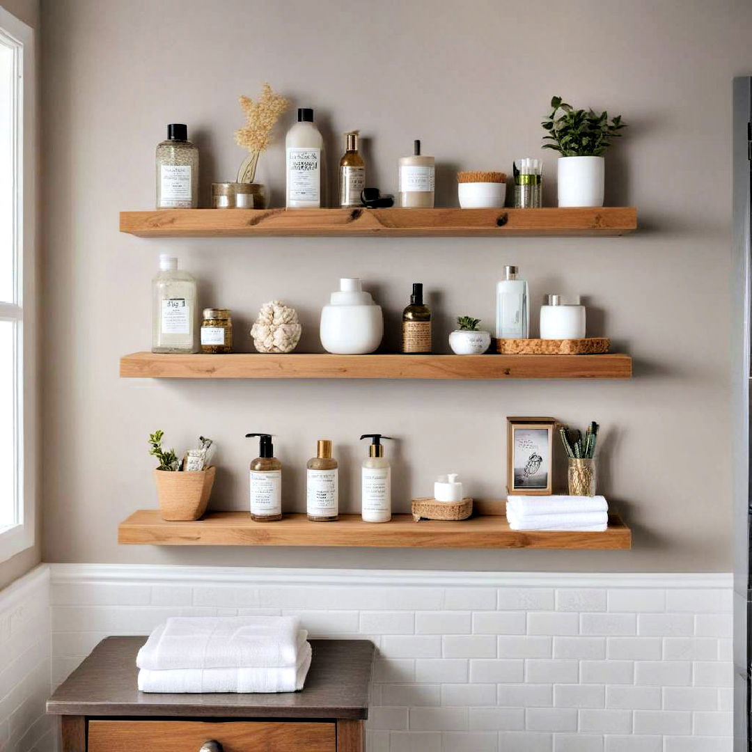 modern floating shelves - 15 Bathroom Wall Storage Ideas