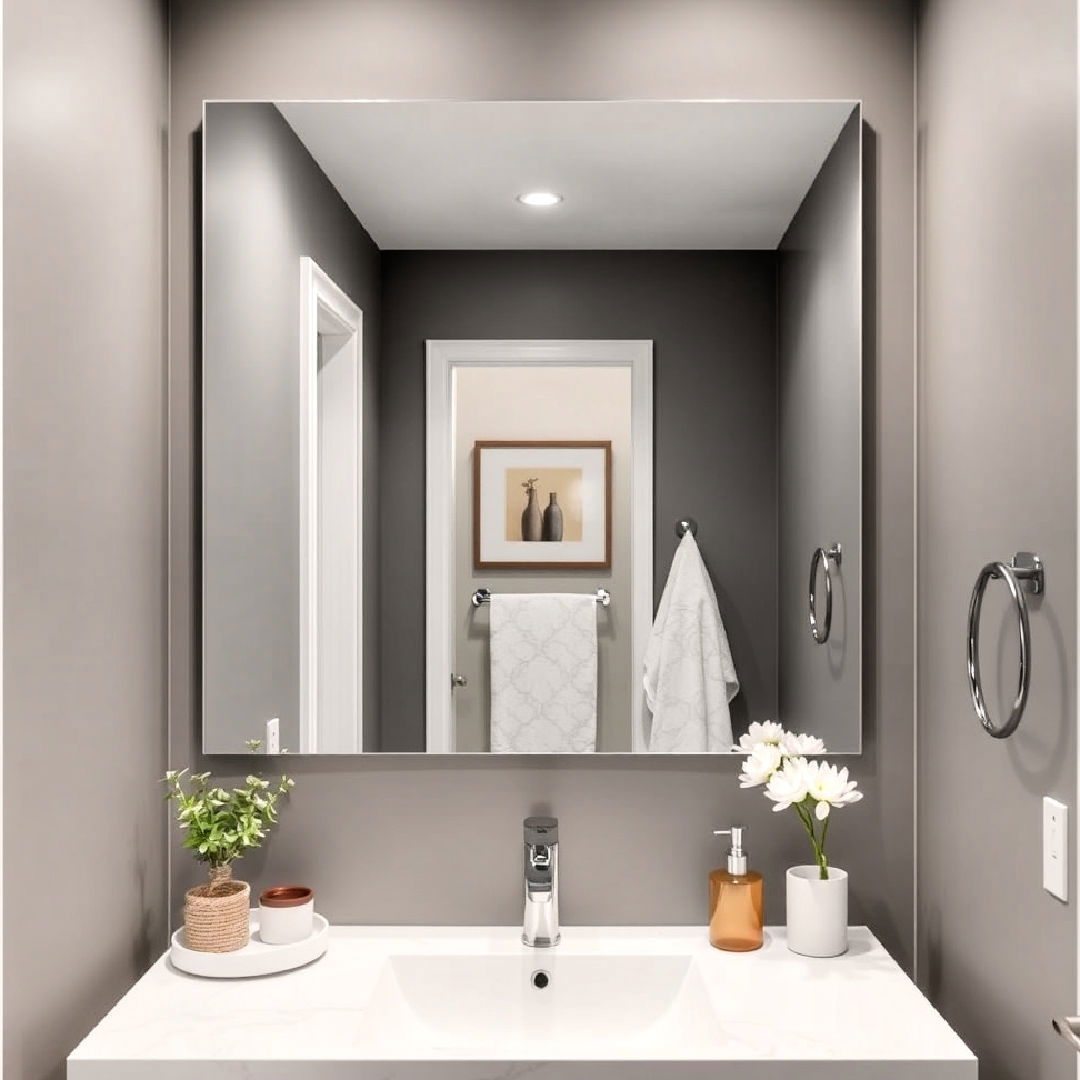 modern frameless mirror - 20 Hallway Bathroom Ideas