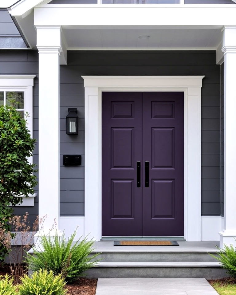 modern front door with plum gray color - 20 Purple Front Door Ideas