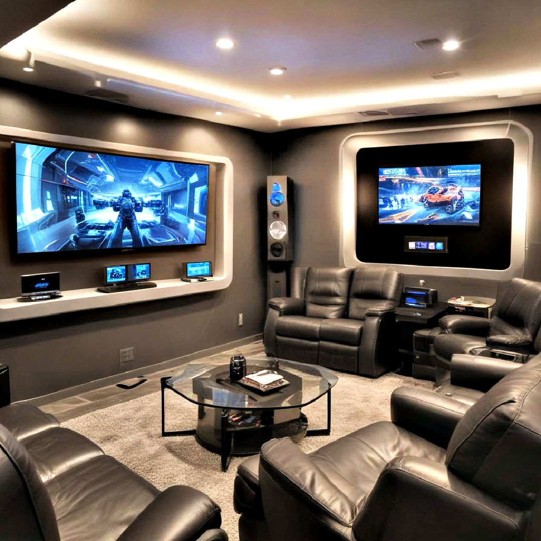 modern futuristic console zone - 25 Basement Game Room Ideas