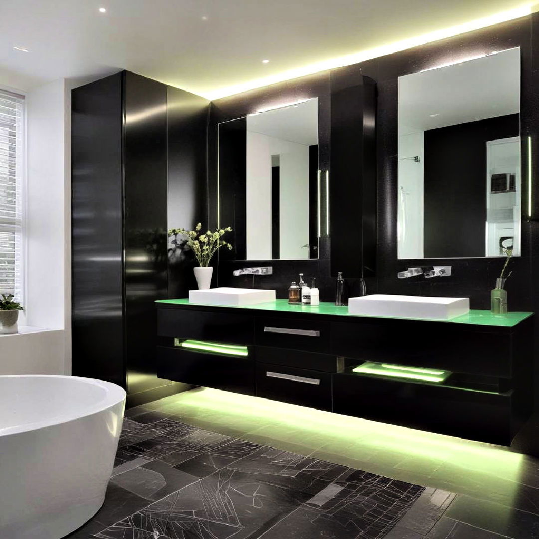 modern futuristic flair bathroom - 15 Black and Green Bathroom Ideas