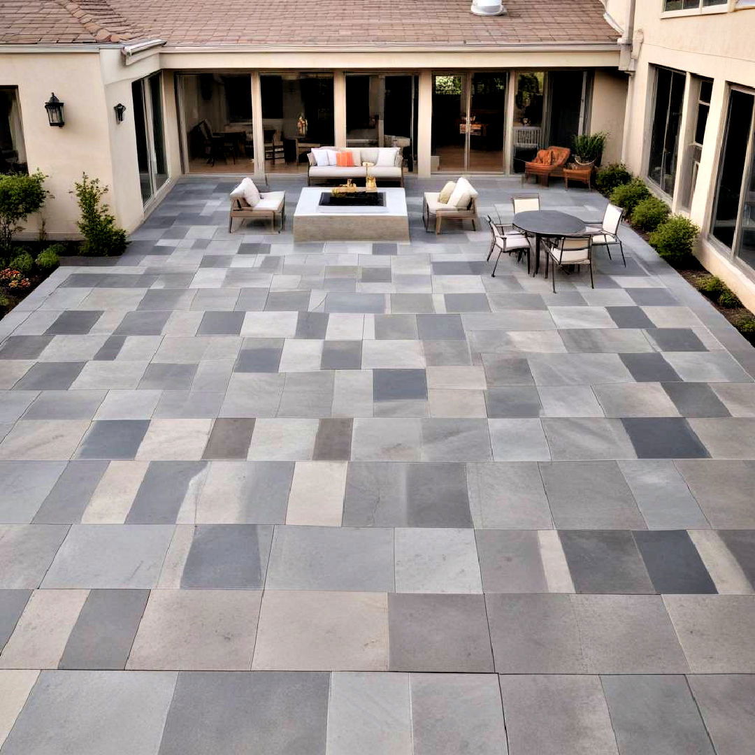 modern geometric pattern on a concrete patio - 40 Concrete Patio Ideas