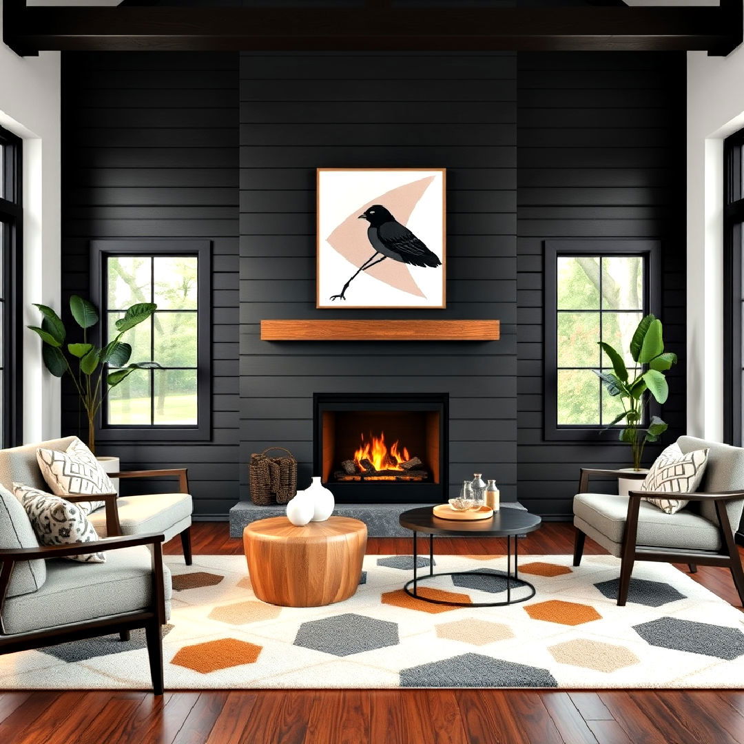 modern geometric patterns design - 40 Black Shiplap Fireplace Ideas