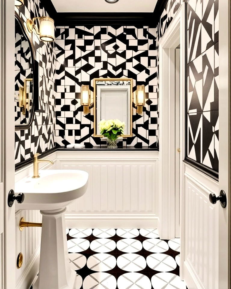 modern geometric patterns - 20 Luxury Powder Room Ideas