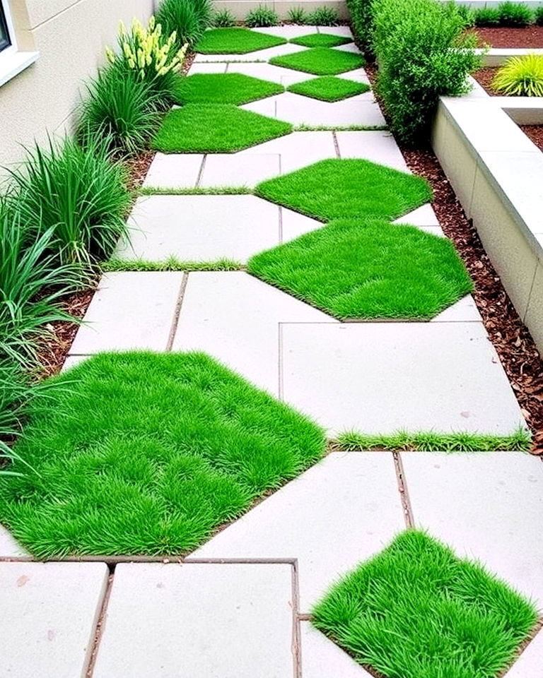 modern geometric pavers with grass inlays - 30 Stepping Stone Walkway Ideas