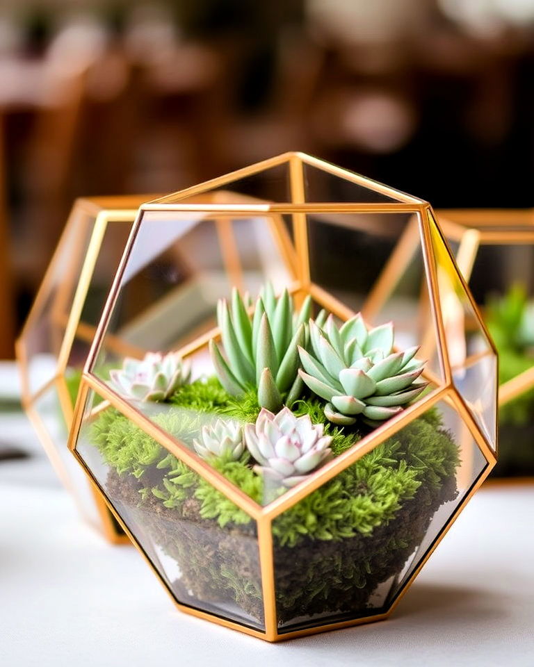 modern geometric terrariums for wedding table decor - 30 Wedding Table Decoration Ideas