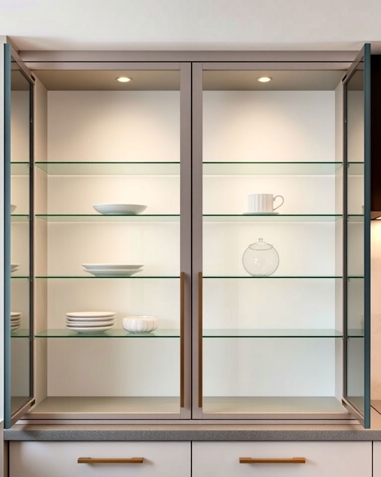 modern glass cabinets with floating shelves inside - 20 Modern Style Glass Kitchen Cabinets