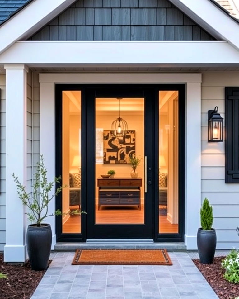modern glass front door design - 25 Modern Cottage House Exterior Ideas
