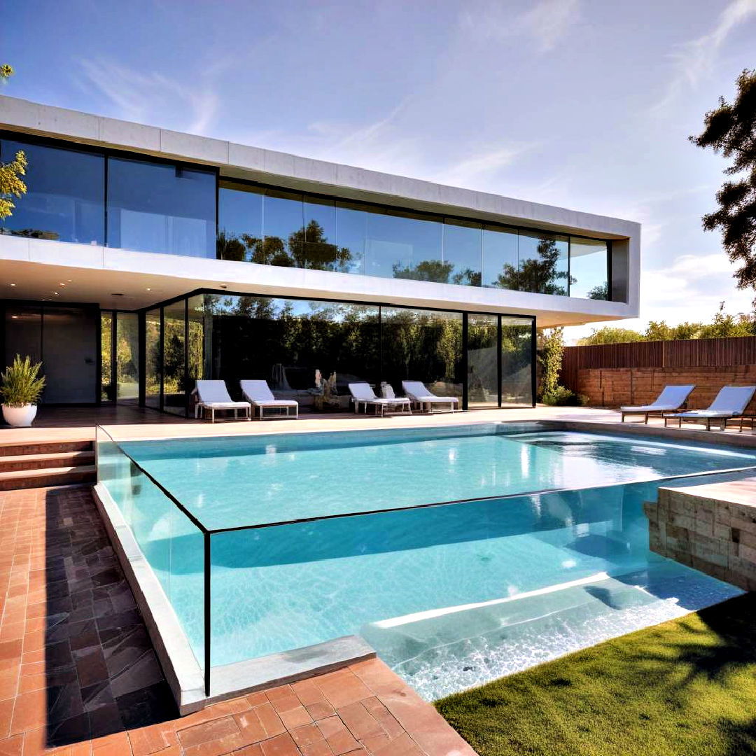 modern glass walled pool - 40 Backyard Pool Ideas