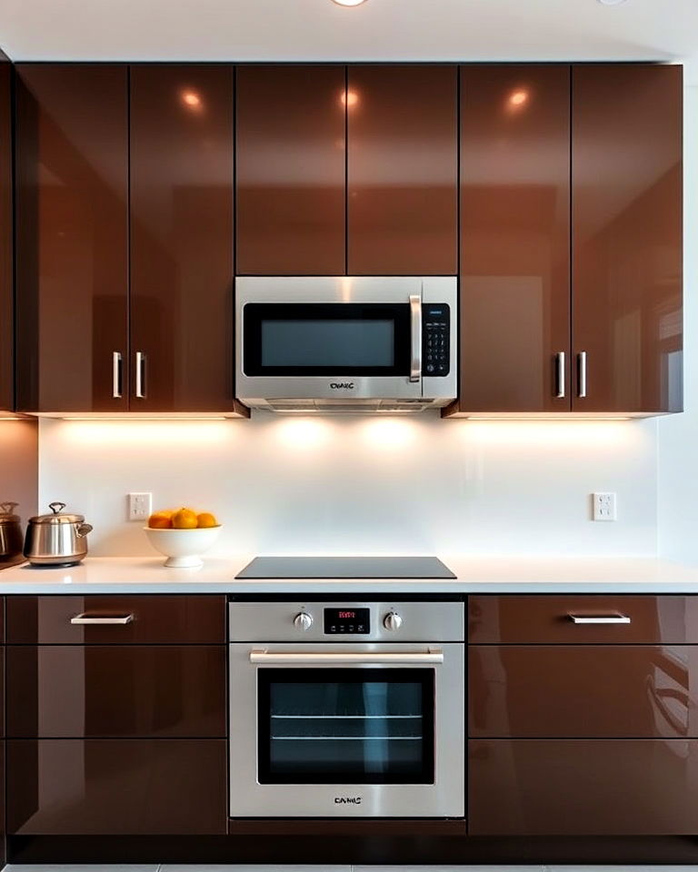 modern glossy brown cabinets - 25 Brown Kitchen Cabinets Ideas