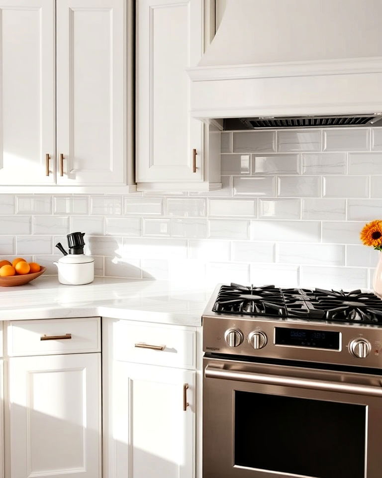 modern glossy finish backsplash - 40 Kitchen Backsplash Ideas for White Cabinets