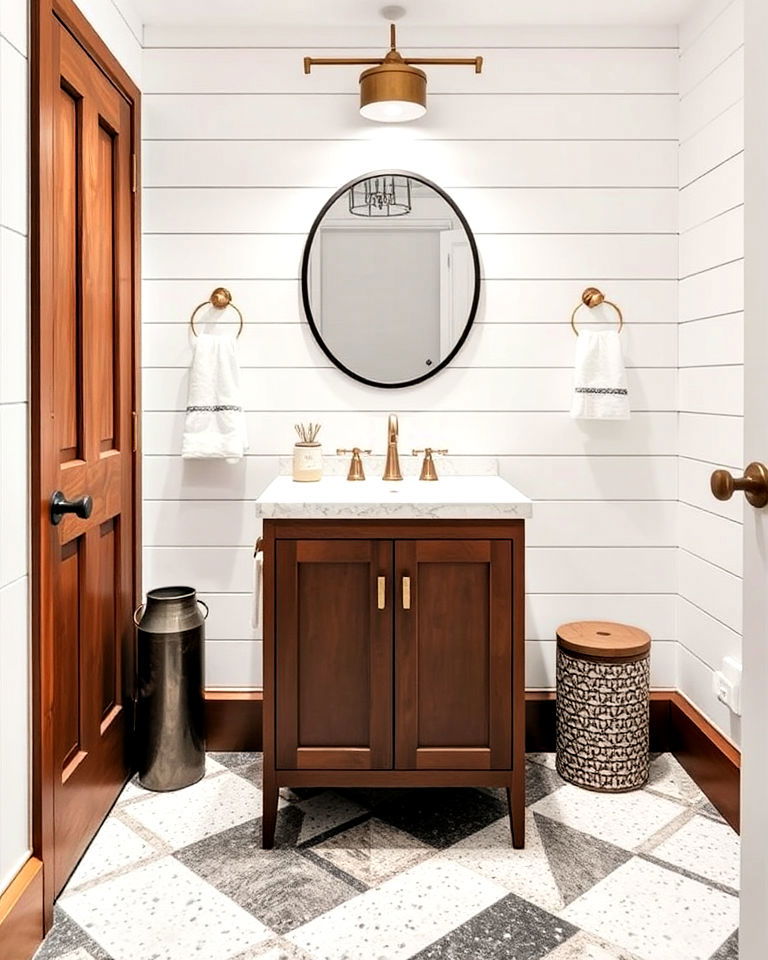 modern graphic terrazzo for powder room floor - 25 Powder Room Floor Tile Ideas