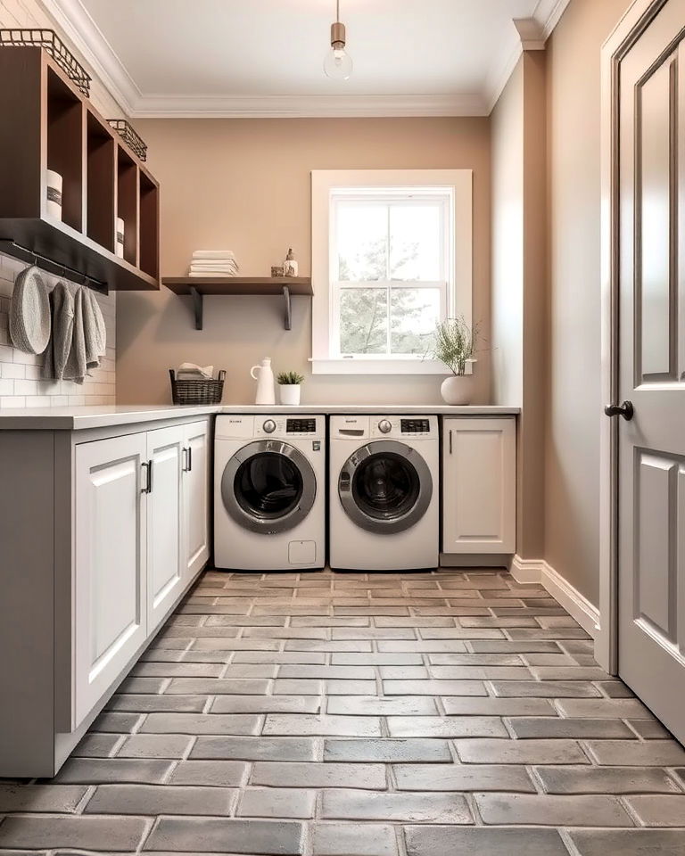 modern gray brick flooring ideas - 15 Brick Floor Laundry Room Ideas