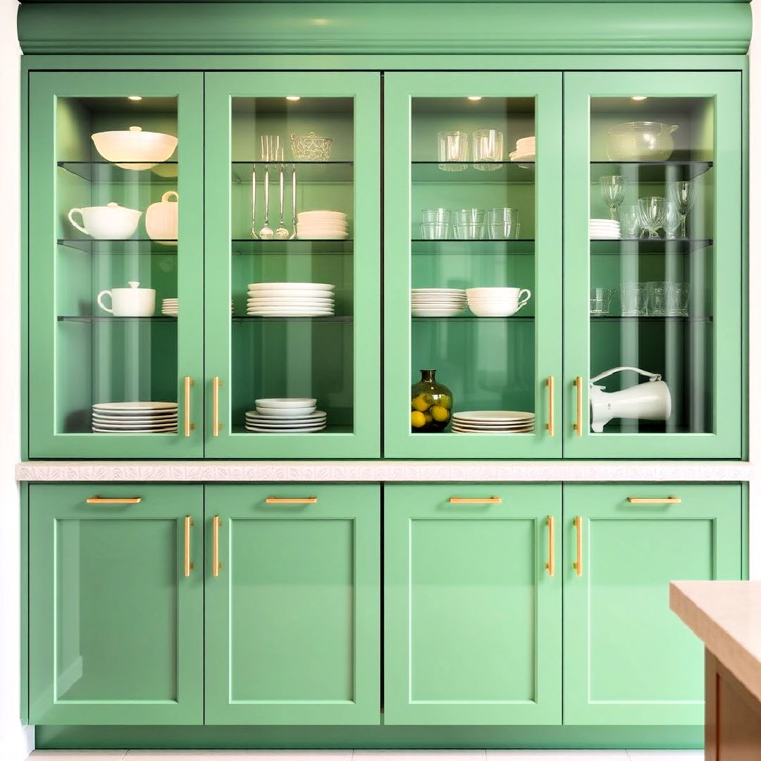 modern green glass cabinet doors - 25 Emerald Green Kitchen Ideas