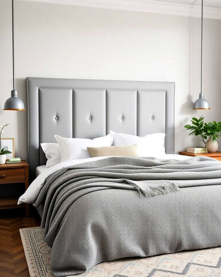 modern grey panel headboard - 25 Grey Headboard Bedroom Ideas