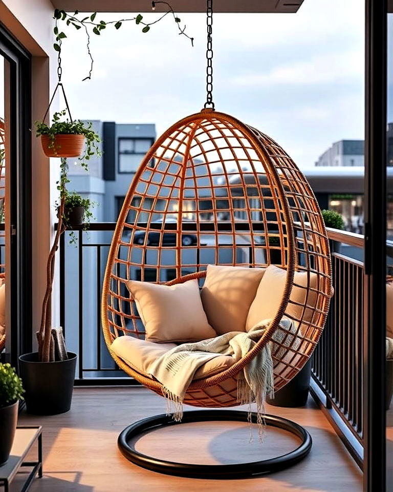 modern hanging egg chair for balcony - 25 Balcony Seating Ideas