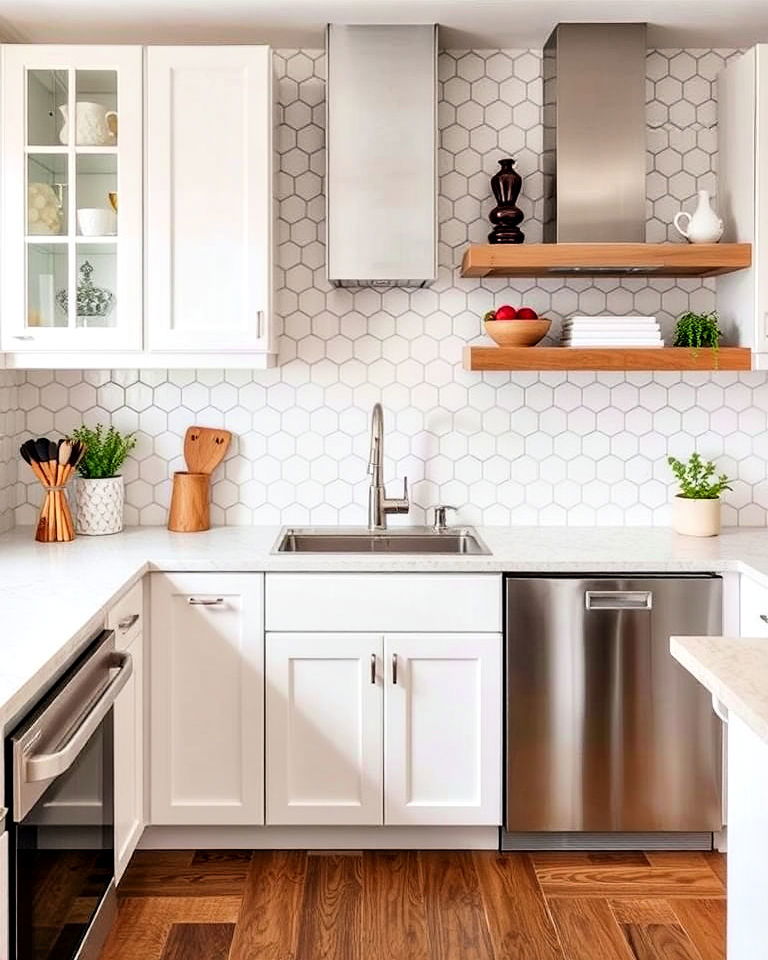 modern hexagon tiles backsplash - 40 Kitchen Backsplash Ideas for White Cabinets