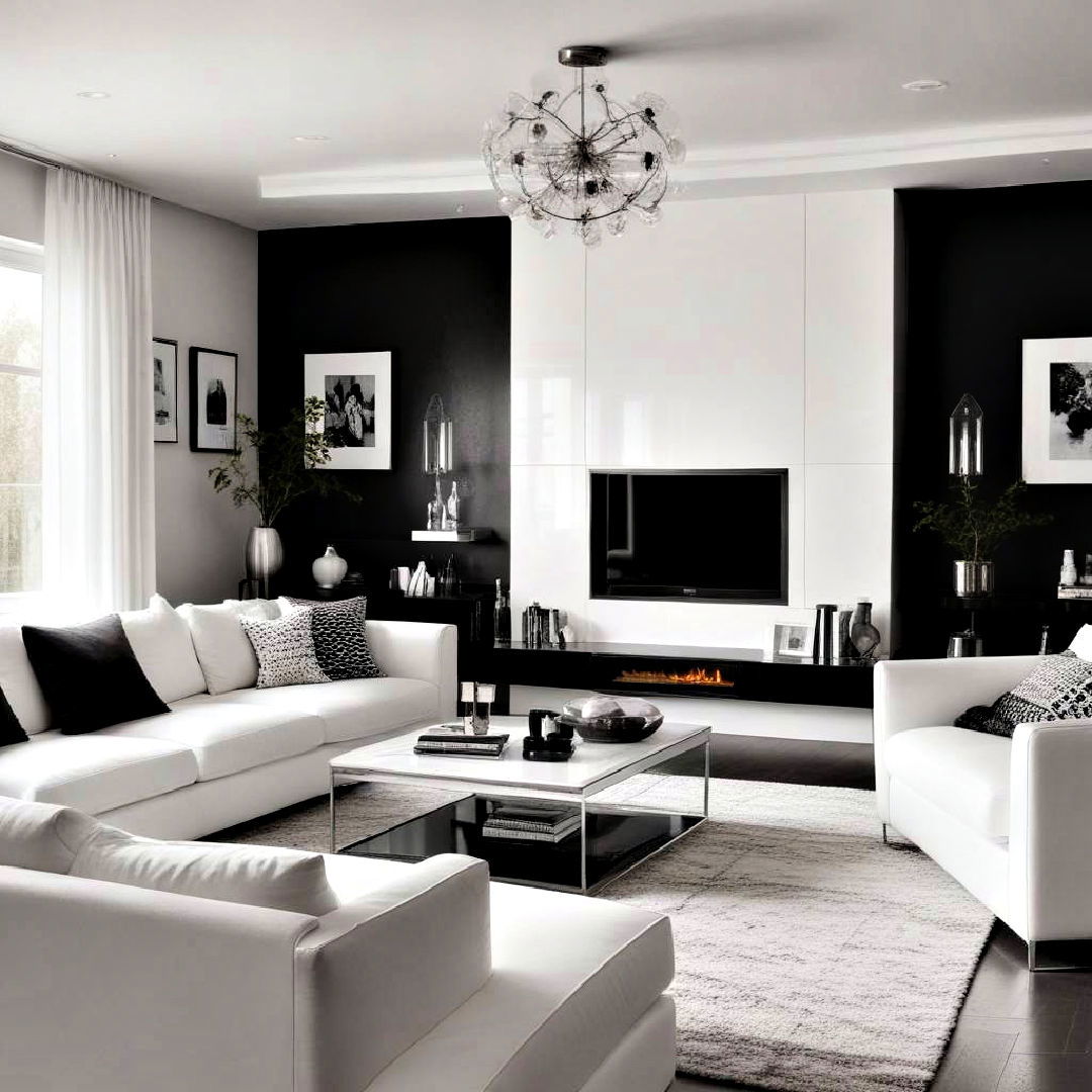 modern high gloss finishes - 30 Black and White Living Room Ideas