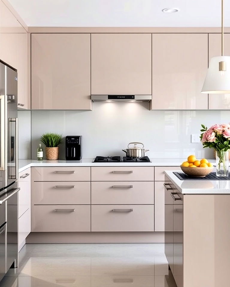 modern high gloss taupe cabinets - 25 Taupe Kitchen Cabinet Ideas