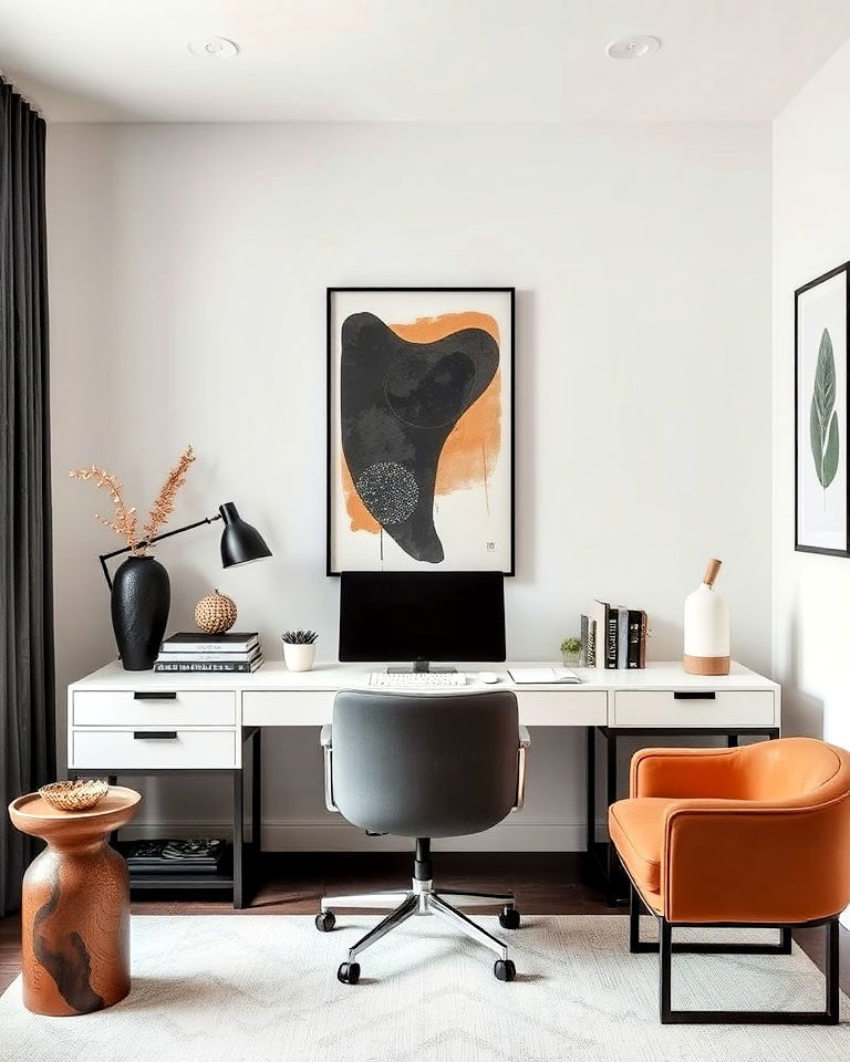 modern home office with abstract decor - 40 Modern Home Office Ideas