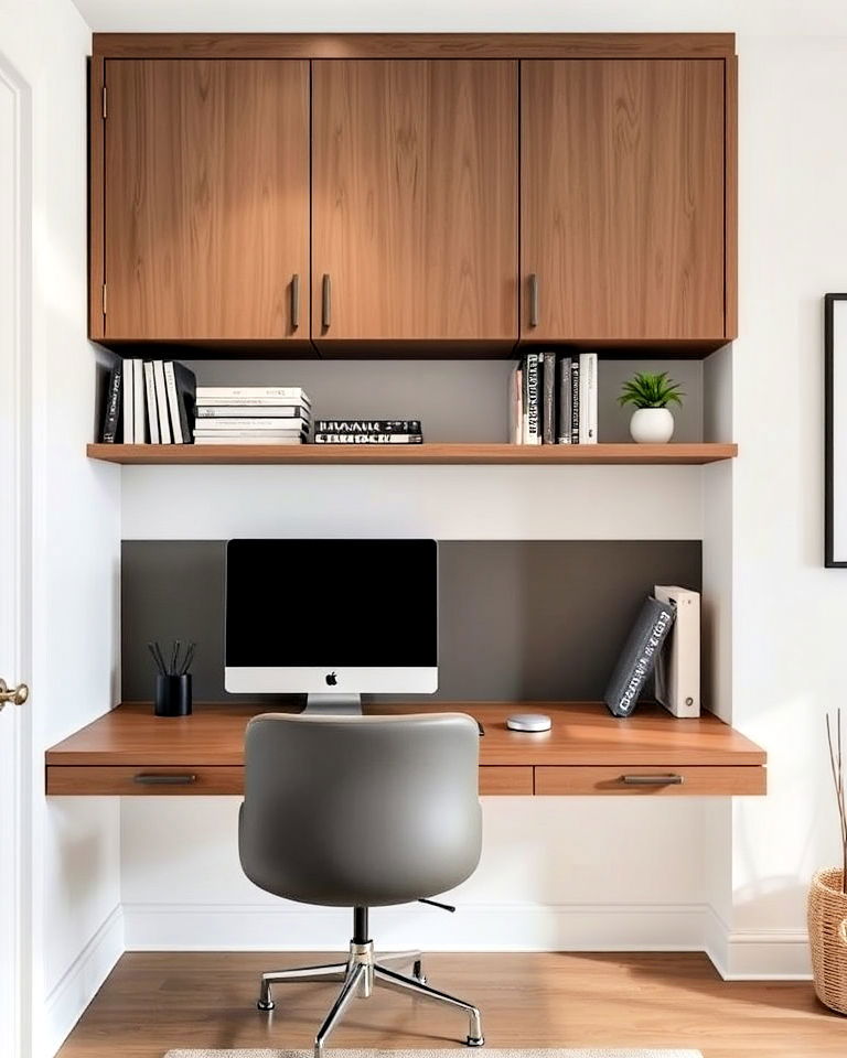 modern home office with floating cabinetry - 40 Modern Home Office Ideas