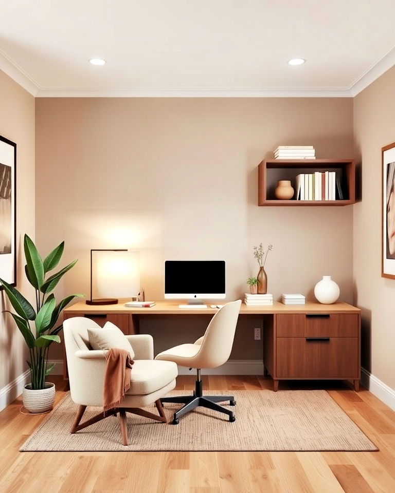 modern home office with warm neutral tones - 40 Modern Home Office Ideas