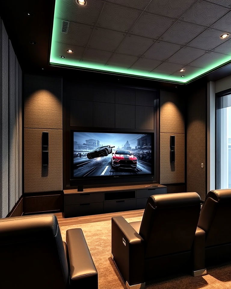 modern home theater with acoustic paneling - 20 Modern Home Theater Ideas