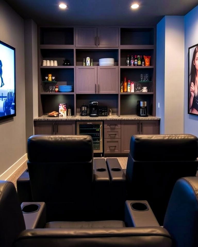 modern home theater with built in snack bar - 20 Modern Home Theater Ideas