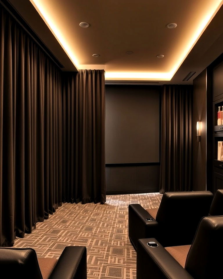 modern home theater with motorized curtains - 20 Modern Home Theater Ideas