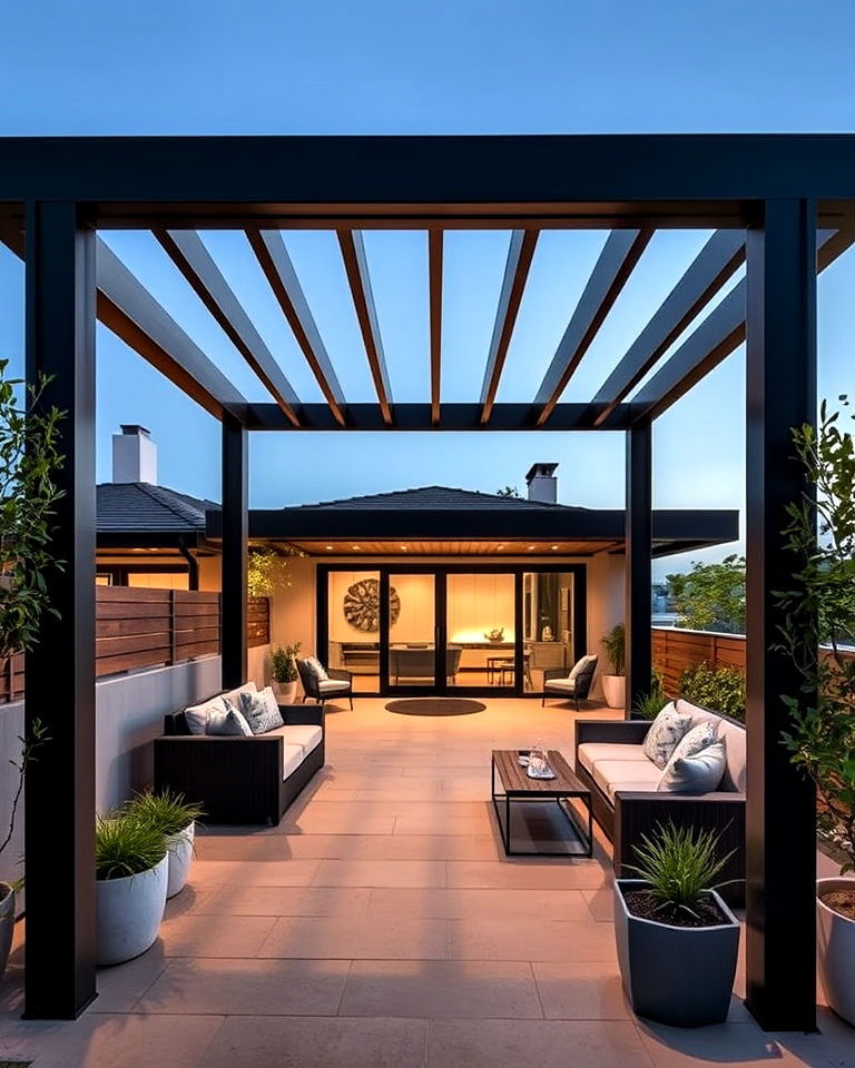 modern house exterior with contemporary pergola - 35 Modern House Exterior Design Ideas